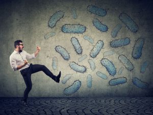 Man fighting off germs