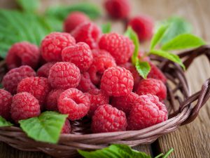 Ripe raspberry with leaf