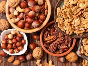 Hazelnuts, walnuts, pecans