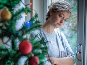 Woman with the winter blues at Christmas